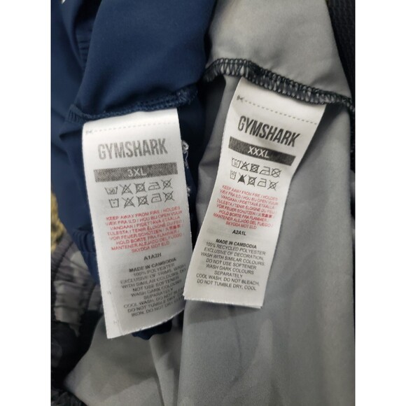 2 Gymshark Arrival Shorts Mens Size 3XL Gray Black Camo & Blue Workout Shorts - Picture 9 of 15